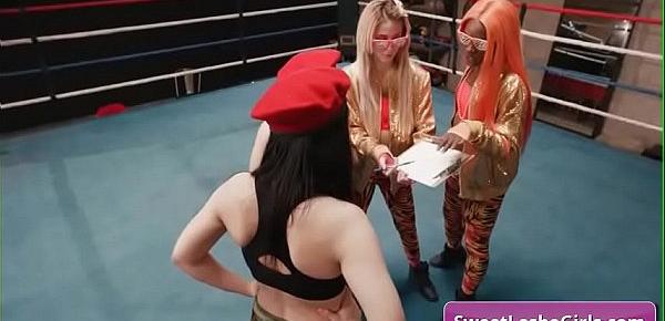  Sexy four lesbian sluts Aiden Ashley, Ana Foxxx, Whitney Wright, Brandi Mae eating each others pussy in the wrestling ring